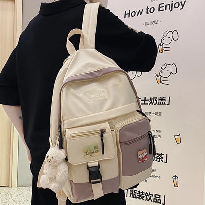 College Student Women Harajuku Backpack Cute Badge School Bag Book Lady Kawaii Backpack Nylon Girl Trendy Fashion Bag Female New