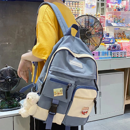 College Student Women Harajuku Backpack Cute Badge School Bag Book Lady Kawaii Backpack Nylon Girl Trendy Fashion Bag Female New