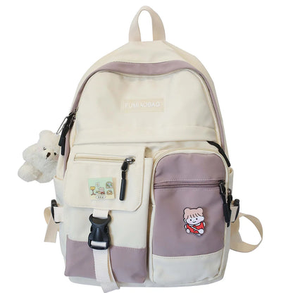 College Student Women Harajuku Backpack Cute Badge School Bag Book Lady Kawaii Backpack Nylon Girl Trendy Fashion Bag Female New