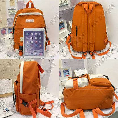 College Student Women Harajuku Backpack Cute Badge School Bag Book Lady Kawaii Backpack Nylon Girl Trendy Fashion Bag Female New