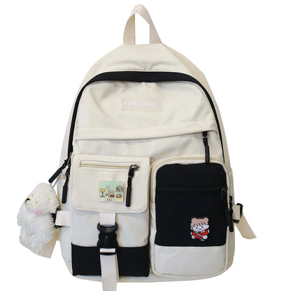 College Student Women Harajuku Backpack Cute Badge School Bag Book Lady Kawaii Backpack Nylon Girl Trendy Fashion Bag Female New
