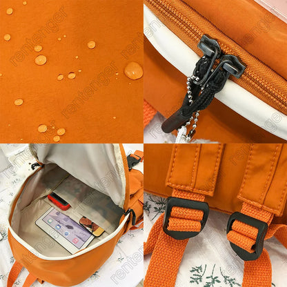 College Student Women Harajuku Backpack Cute Badge School Bag Book Lady Kawaii Backpack Nylon Girl Trendy Fashion Bag Female New