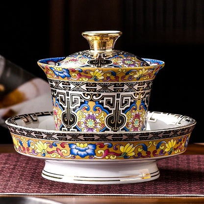 Color Enamel Sancai Gaiwan Ceramic Teaware Tea Cups Elegant Retro High Grade Tea Tureen Porcelain Gongfu Tea Bowl Cup