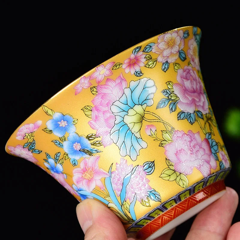 Color Enamel Tea Tureen Bowl Handmade Ceramic Teacup Elegant Chinese Gaiwan Porcelain Tea Set Kung Fu Luxury Teaware Cups