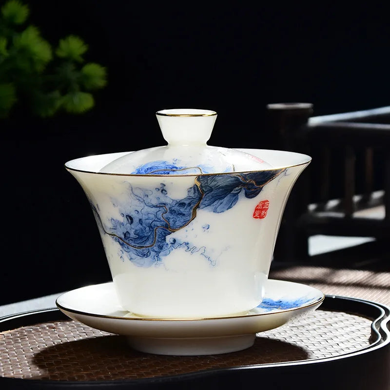 Color Enamel Tea Tureen Bowl Handmade Ceramic Teacup Elegant Chinese Gaiwan Porcelain Tea Set Kung Fu Luxury Teaware Cups