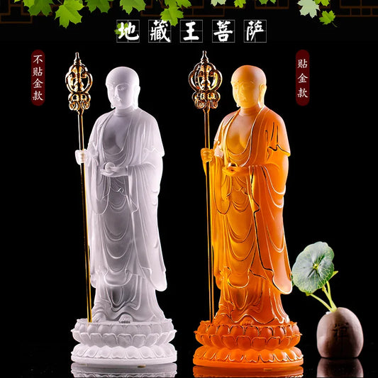 Colored Glass Ksitigarbha Bodhisattva gilded buddha statue Buddhist temple home worship Buddhist ornament