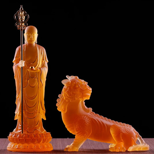 Colored Glass Ksitigarbha Bodhisattva gilded buddha statue Buddhist temple home worship Buddhist ornament