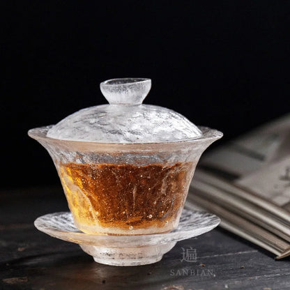 Colored Glaze Gaiwan Cover Bowl Single Thickened Hammered Tea Tea Ceremony Bowl Handmade Colored Glaze Frozen Burning