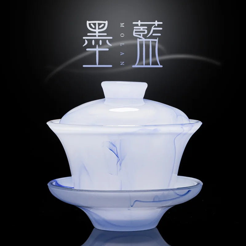 Colored Glaze Tea Cup with Cover Tea Cup Large Non-Scald Gaiwan Kung Fu Tea Set Single White Porcelain Tea Bowl Pot Household