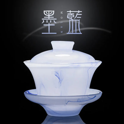 Colored Glaze Tea Cup with Cover Tea Cup Large Non-Scald Gaiwan Kung Fu Tea Set Single White Porcelain Tea Bowl Pot Household