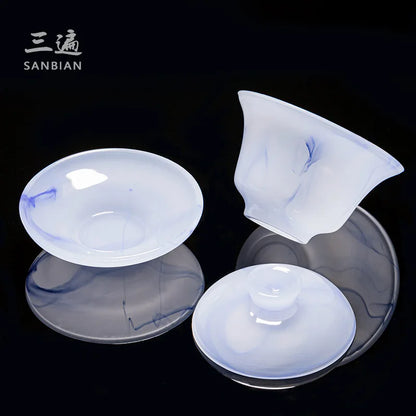 Colored Glaze Tea Cup with Cover Tea Cup Large Non-Scald Gaiwan Kung Fu Tea Set Single White Porcelain Tea Bowl Pot Household