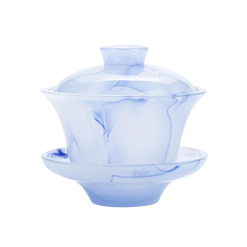 Colored Glaze Tea Cup with Cover Tea Cup Large Non-Scald Gaiwan Kung Fu Tea Set Single White Porcelain Tea Bowl Pot Household