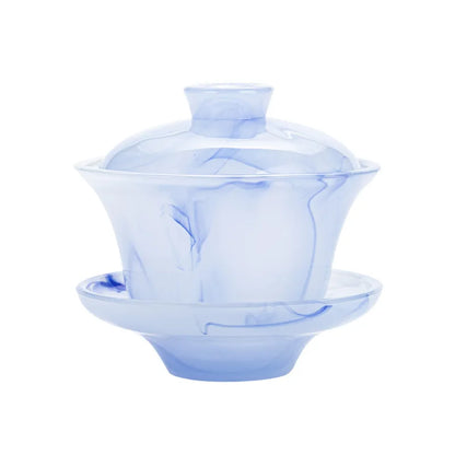 Colored Glaze Tea Cup with Cover Tea Cup Large Non-Scald Gaiwan Kung Fu Tea Set Single White Porcelain Tea Bowl Pot Household