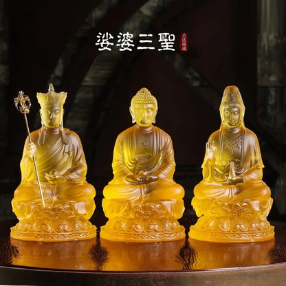 Colored Glaze Three Saints Bhagavate Sakyamuni Ksitigahba Boddhisattva Guanyin Boddhisattva Buddha statues and ornaments