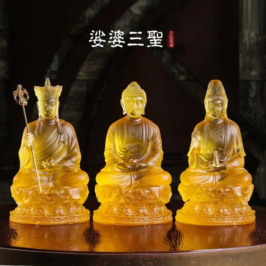 Colored Glaze Three Saints Bhagavate Sakyamuni Ksitigahba Boddhisattva Guanyin Boddhisattva Buddha statues and ornaments