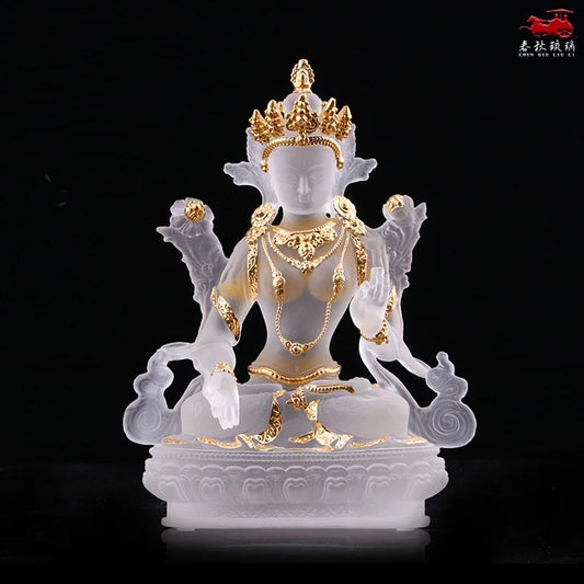 Colored Glazed White Tara with gold glaze Home crafts Buddhist decorations Tantric Buddha Statue