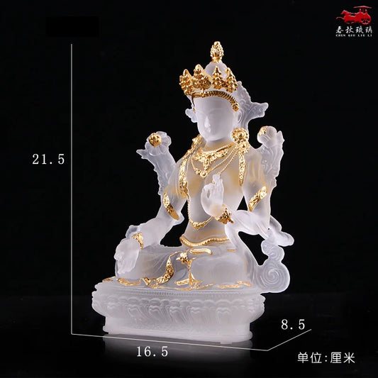 Colored Glazed White Tara with gold glaze Home crafts Buddhist decorations Tantric Buddha Statue