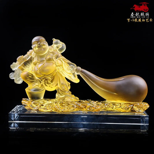 Colored glaze Maitreya Buddha Colored glaze ornaments rich in the world purse Buddha statue business gift
