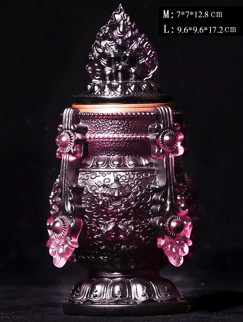 Colored glaze eight auspicious wishful auspicious vase longevity mani bottle Tibetan Buddhist practice instruments Buddhist alta