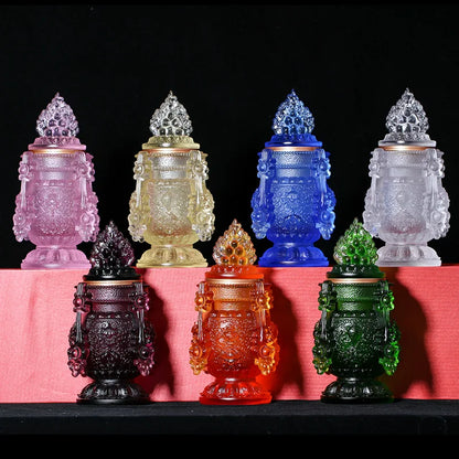 Colored glaze eight auspicious wishful auspicious vase longevity mani bottle Tibetan Buddhist practice instruments Buddhist alta