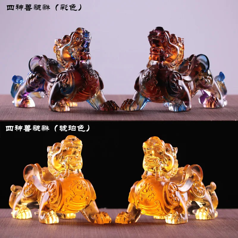 Colored glaze four sacred beasts mythical wild animal brave troops keep away evil spirits ward off evil spirits