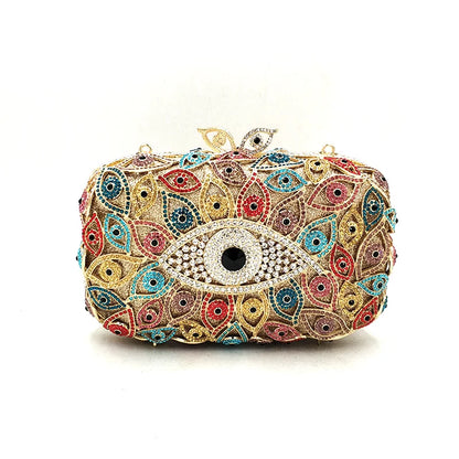 Colorful Evil Eyes Woman Crystal Clutch Bags For Female Party Banquet Cocktail Diamond Evening Purse Lady Luxury Fashion Handbag