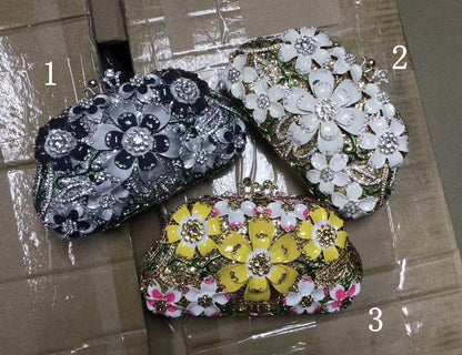 Colorful Flower Rhinestone Dinner Party Gala Purse Women Crystal Diamond Handbag Wedding Bridal Banquet Cocktail Evening Bag