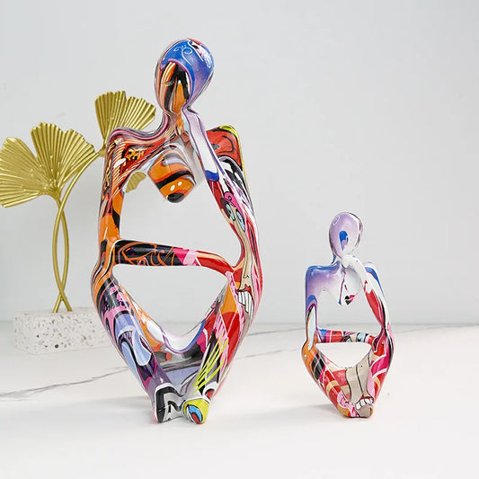 Colorful Graffiti Sculpture Thinker Statue Resin Abstract Figurine Home Deoor Interior Office Desktop Handmade Crafts Decoration