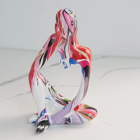 Colorful Graffiti Sculpture Thinker Statue Resin Abstract Figurine Home Deoor Interior Office Desktop Handmade Crafts Decoration