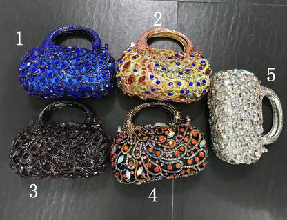 Colorful Hollow Flower Diamond Ladies Purse Women Crystal Banquet Party Handbag Wedding Bridal Dinner Evening Bag With Handle