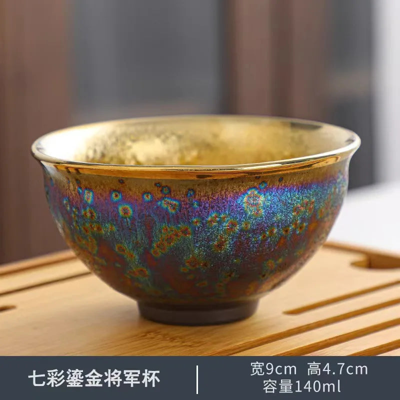 Colorful Jianzhan Gilding Tea Cup Kung Fu Tea Set Ceramic Tea Cup Master Cup Tianmu Kiln Changes Tea Bowl Teacup Chinese Tea Set