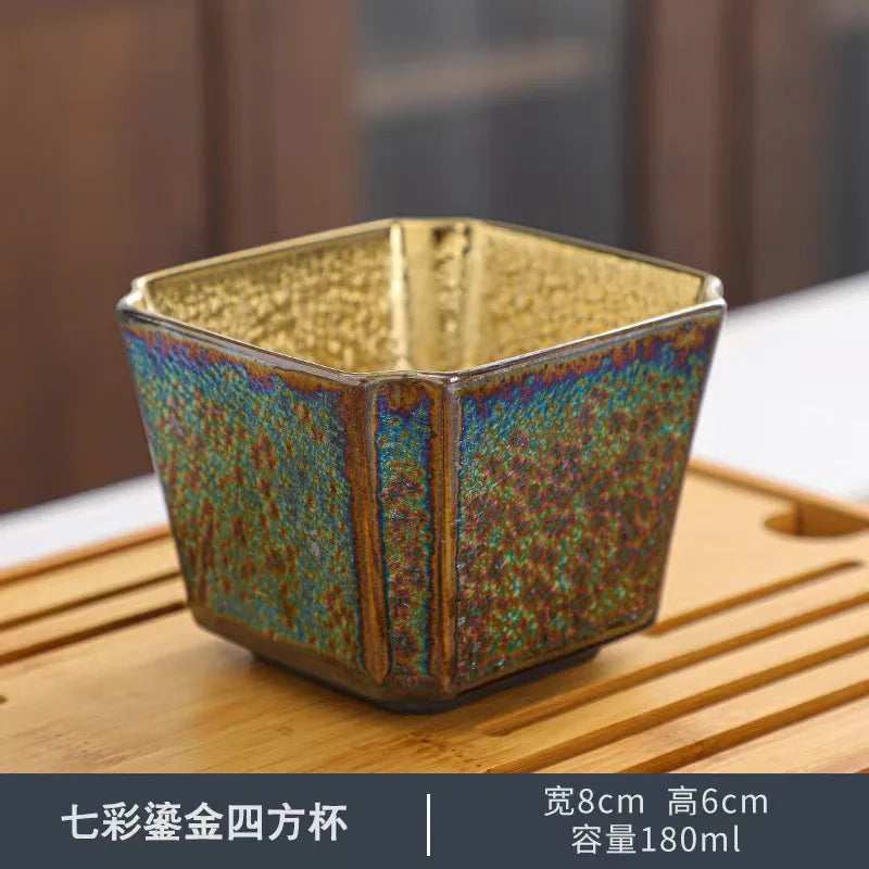 Colorful Jianzhan Gilding Tea Cup Kung Fu Tea Set Ceramic Tea Cup Master Cup Tianmu Kiln Changes Tea Bowl Teacup Chinese Tea Set