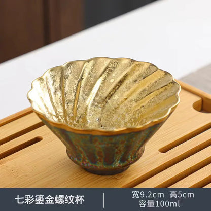 Colorful Jianzhan Gilding Tea Cup Kung Fu Tea Set Ceramic Tea Cup Master Cup Tianmu Kiln Changes Tea Bowl Teacup Chinese Tea Set