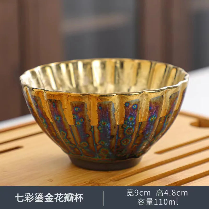 Colorful Jianzhan Gilding Tea Cup Kung Fu Tea Set Ceramic Tea Cup Master Cup Tianmu Kiln Changes Tea Bowl Teacup Chinese Tea Set