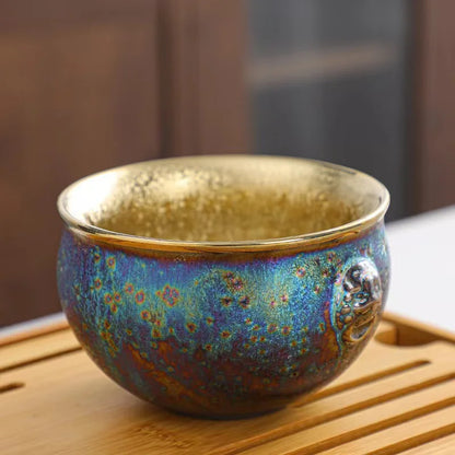 Colorful Jianzhan Gilding Tea Cup Kung Fu Tea Set Ceramic Tea Cup Master Cup Tianmu Kiln Changes Tea Bowl Teacup Chinese Tea Set