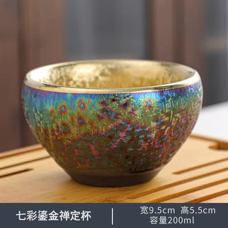 Colorful Jianzhan Gilding Tea Cup Kung Fu Tea Set Ceramic Tea Cup Master Cup Tianmu Kiln Changes Tea Bowl Teacup Chinese Tea Set