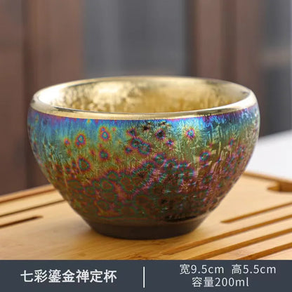 Colorful Jianzhan Gilding Tea Cup Kung Fu Tea Set Ceramic Tea Cup Master Cup Tianmu Kiln Changes Tea Bowl Teacup Chinese Tea Set