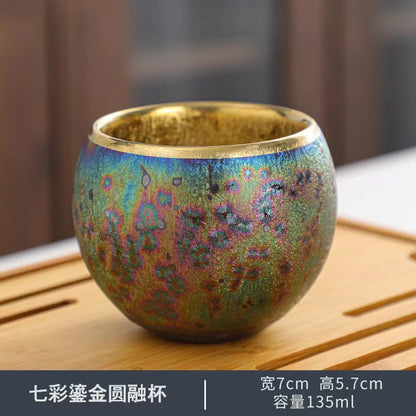 Colorful Jianzhan Gilding Tea Cup Kung Fu Tea Set Ceramic Tea Cup Master Cup Tianmu Kiln Changes Tea Bowl Teacup Chinese Tea Set