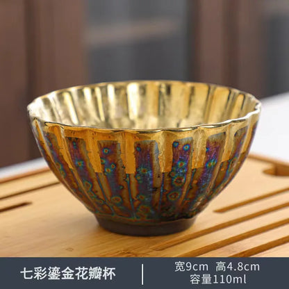 Colorful Jianzhan Gilding Tea Cup Kung Fu Tea Set Ceramic Tea Cup Master Cup Tianmu Kiln Changes Tea Bowl Teacup Chinese Tea Set