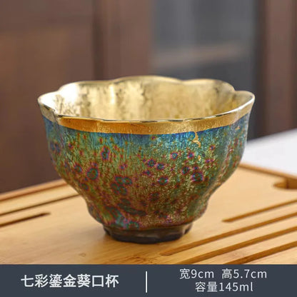 Colorful Jianzhan Gilding Tea Cup Kung Fu Tea Set Ceramic Tea Cup Master Cup Tianmu Kiln Changes Tea Bowl Teacup Chinese Tea Set