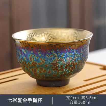 Colorful Jianzhan Gilding Tea Cup Kung Fu Tea Set Ceramic Tea Cup Master Cup Tianmu Kiln Changes Tea Bowl Teacup Chinese Tea Set