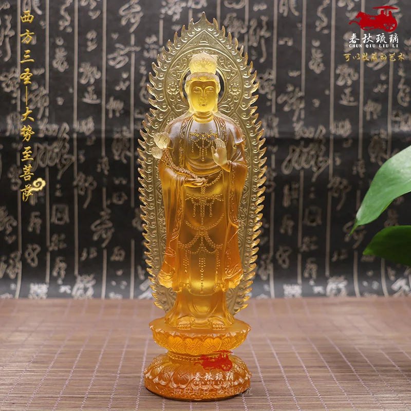 Coloured Glaze Amitabha  Mahasthamaprapta Bodhisattva Guanyin Buddha Statue Ornament Home Worship The Three Saints Of The West