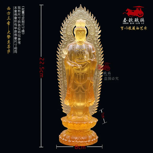 Coloured Glaze Amitabha  Mahasthamaprapta Bodhisattva Guanyin Buddha Statue Ornament Home Worship The Three Saints Of The West