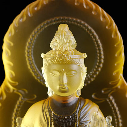 Coloured Glaze Bodhisattva Manjusri Samantabhadra buddha statue temple worship crafts ornament home crafts