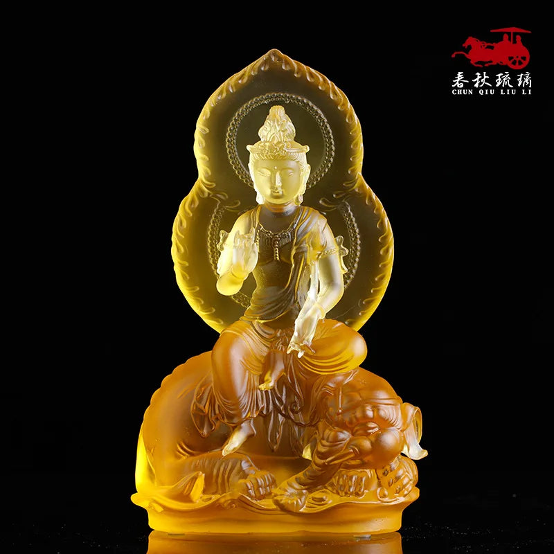 Coloured Glaze Bodhisattva Manjusri Samantabhadra buddha statue temple worship crafts ornament home crafts