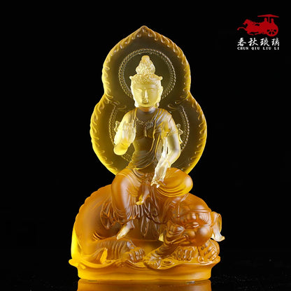 Coloured Glaze Bodhisattva Manjusri Samantabhadra buddha statue temple worship crafts ornament home crafts