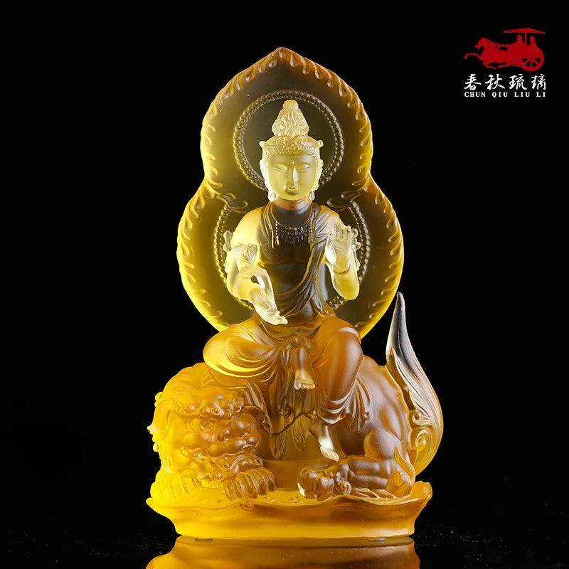 Coloured Glaze Bodhisattva Manjusri Samantabhadra buddha statue temple worship crafts ornament home crafts