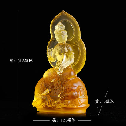 Coloured Glaze Bodhisattva Manjusri Samantabhadra buddha statue temple worship crafts ornament home crafts