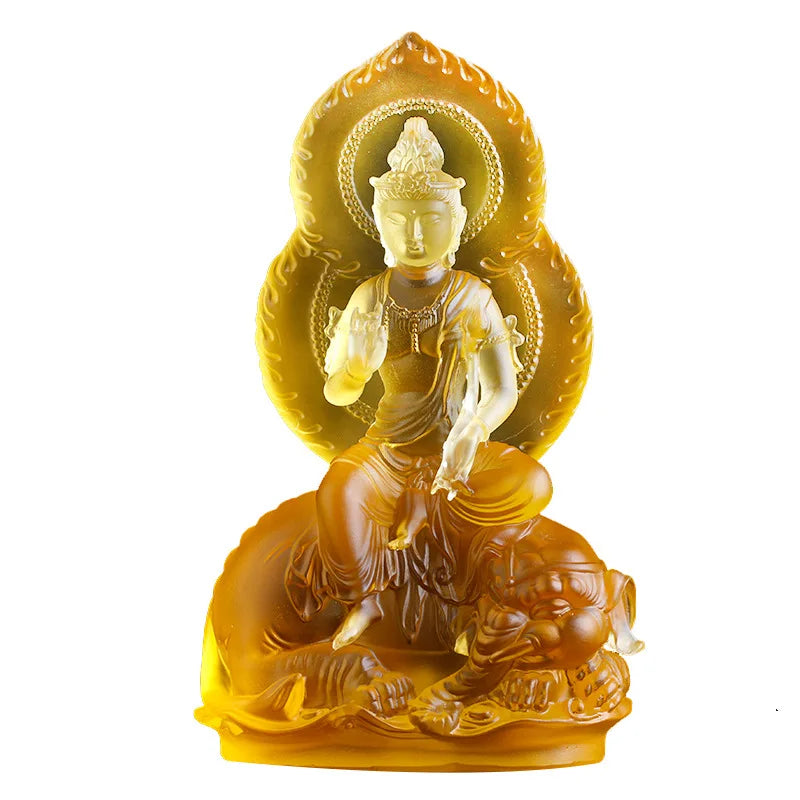 Coloured Glaze Bodhisattva Manjusri Samantabhadra buddha statue temple worship crafts ornament home crafts
