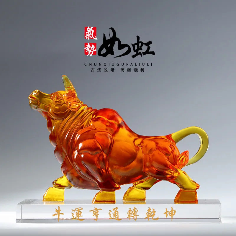 Coloured Glaze Bull Ornament Home Crafts Decoration